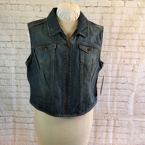 NWT Ruff Hewn Blue Denim Jean Jacket Zipper Vest XL
